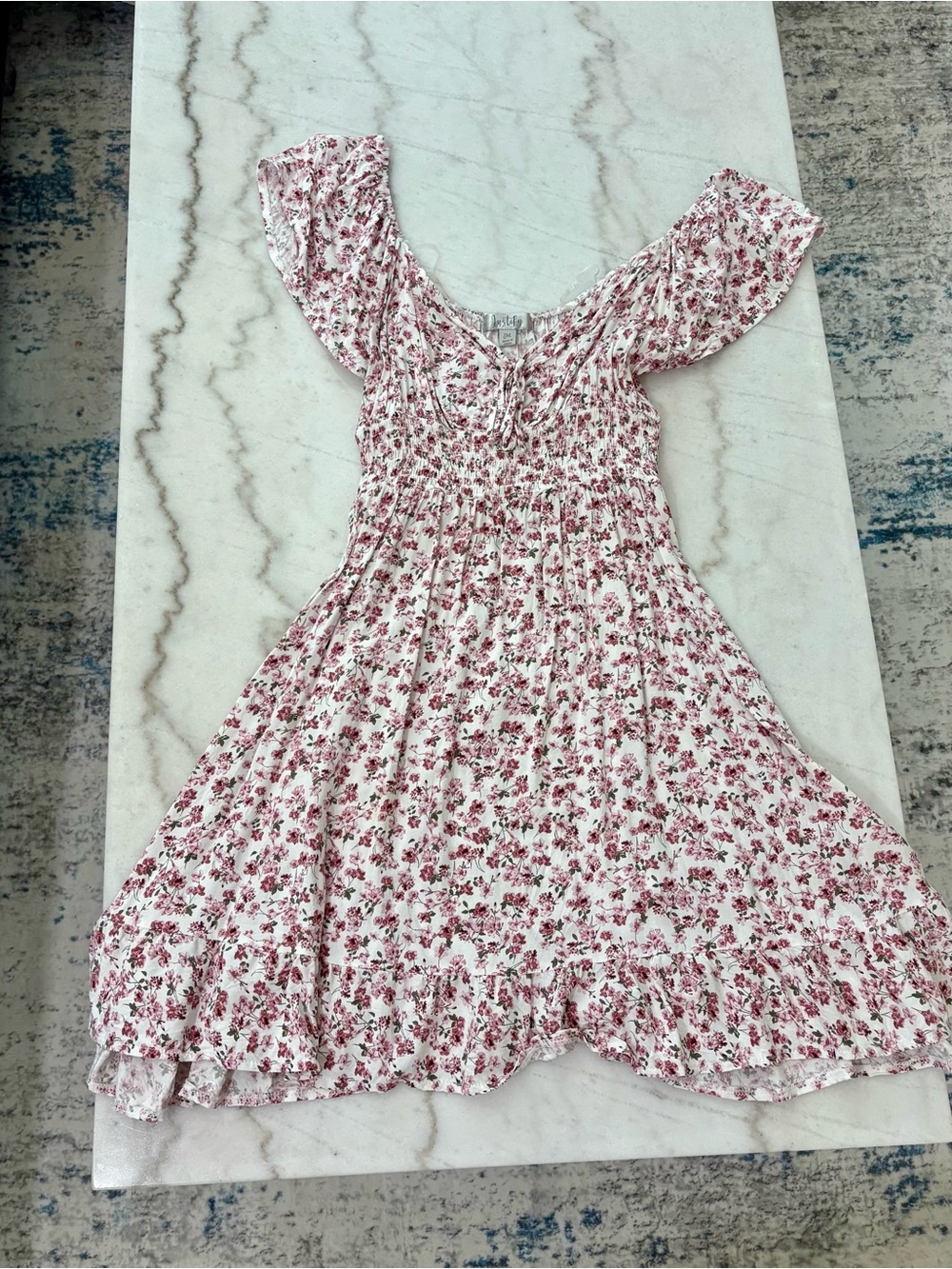 Justify White and Pink Floral Smocked Casual Dress